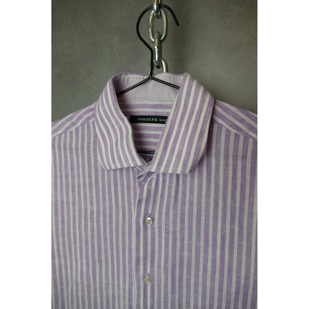 HAMMER MADE Linen Striped Long Sleeve Button Down Shirt Mens 39 15.5 - Picture 3 of 8
